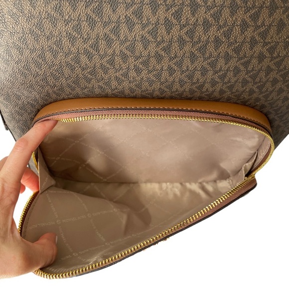 Michael Kors Jaycee Large Leather MK Print Logo Backpack Brown - Picture 6 of 10